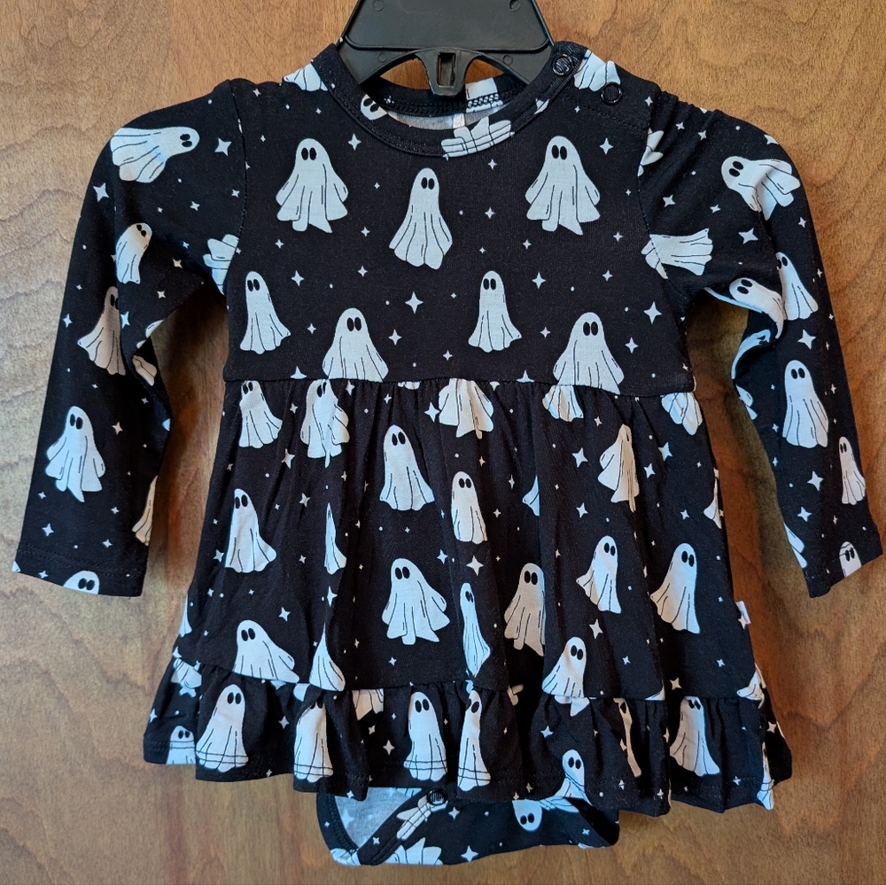 👻 NWOT Posh Peanut Black and White Ghost Baby Bodysuit Dress 0-3m